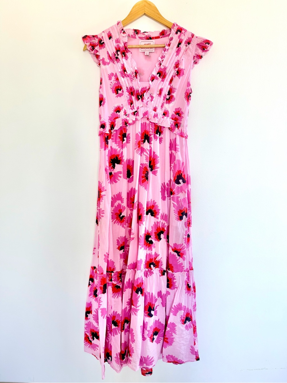 Banjanan Constance Pink Floral Cotton Ruffle Maxi Dress XS